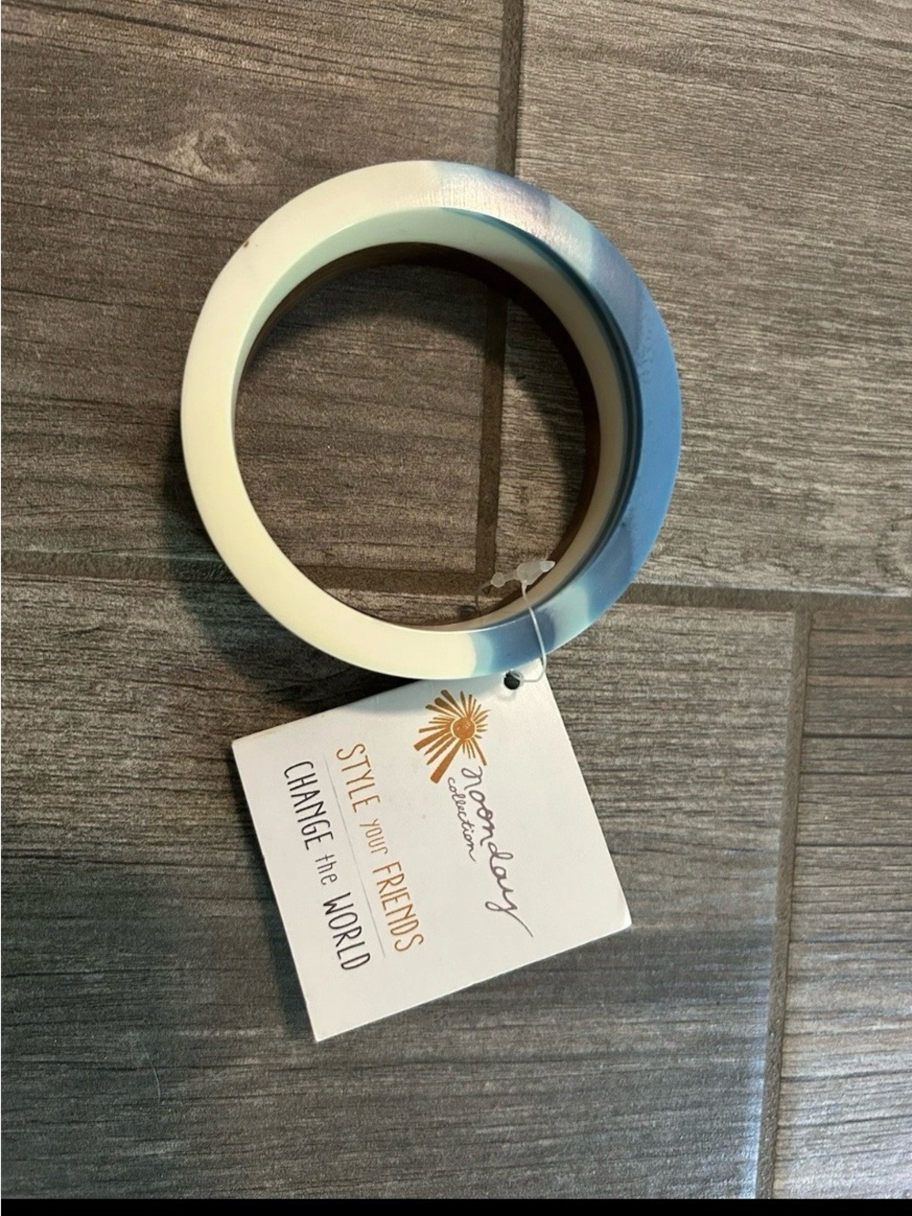 Noonday Collection Blue Ombre and Cream Resin Bangle with Wood Accent